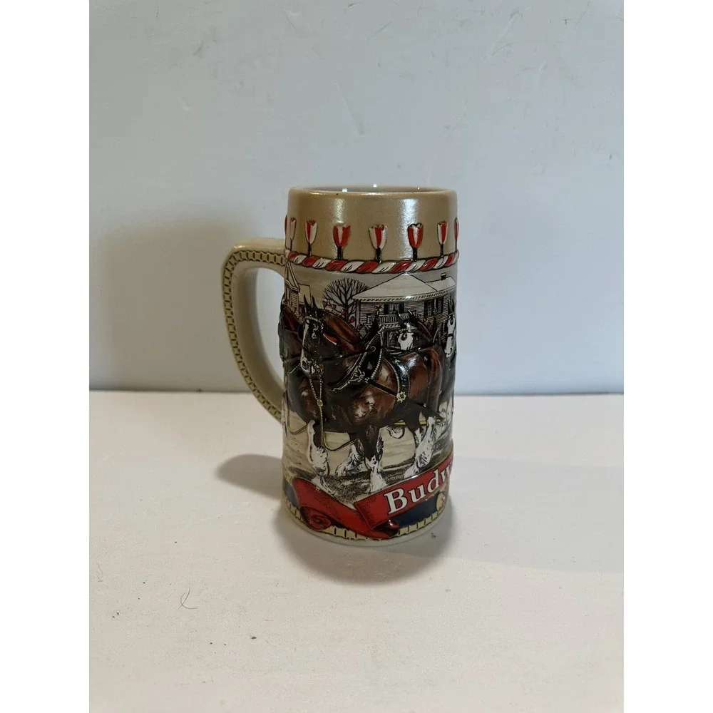 Budweiser B‎ Series Beer Mug Stein 1986 Vintage Collectible Christmas Ceramarte